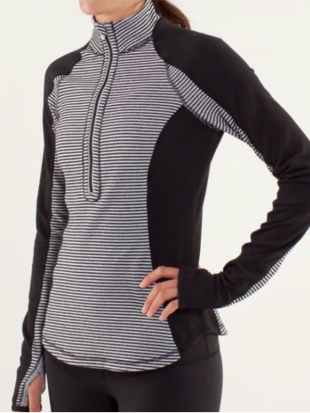 lululemon athletica U-Turn Black and White Striped Half-Zip Top